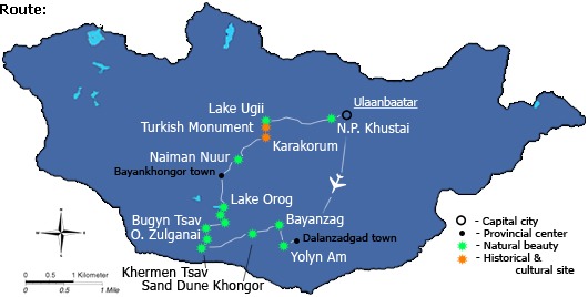Mongolia Adventure Travel route map